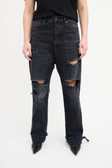 R13 Washed Black Distressed Izzy Drop Jeans