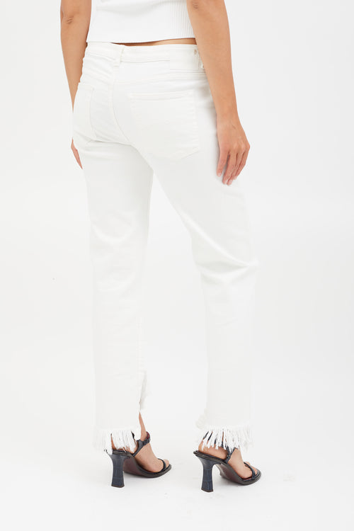R17 White Denim Fringe Hem Jeans