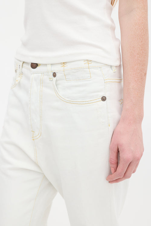 R13 White Kinney Tailor Drop Seat Jeans