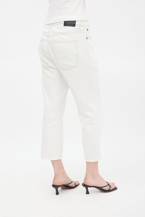 R13 White Kinney Tailor Drop Seat Jeans