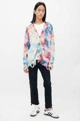 R13 White & Multicolour Distressed Tie Dye Cardigan