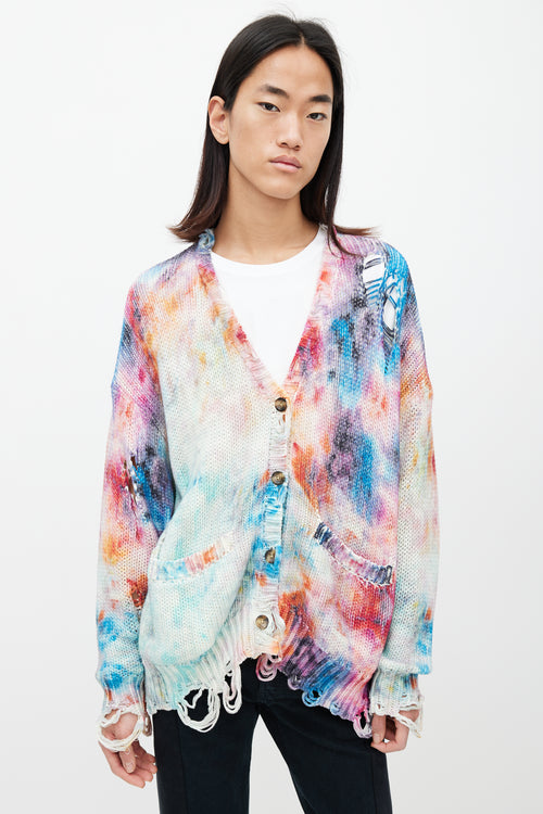 R13 White & Multicolour Distressed Tie Dye Cardigan