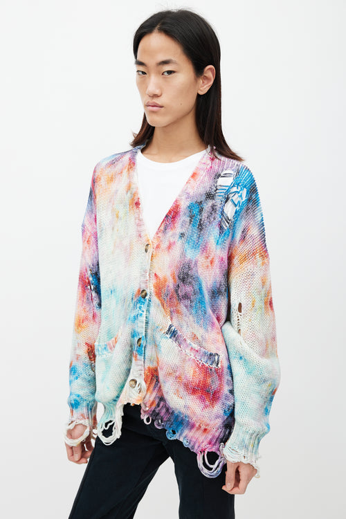 R13 White & Multicolour Distressed Tie Dye Cardigan