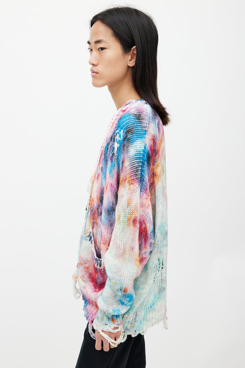 R13 White & Multicolour Distressed Tie Dye Cardigan
