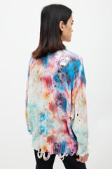 R13 White & Multicolour Distressed Tie Dye Cardigan