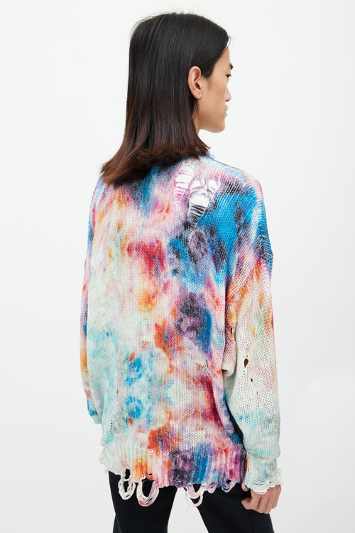 R13 White & Multicolour Distressed Tie Dye Cardigan