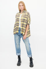 R13 Yellow & Brown Oversized Flannel Button Up