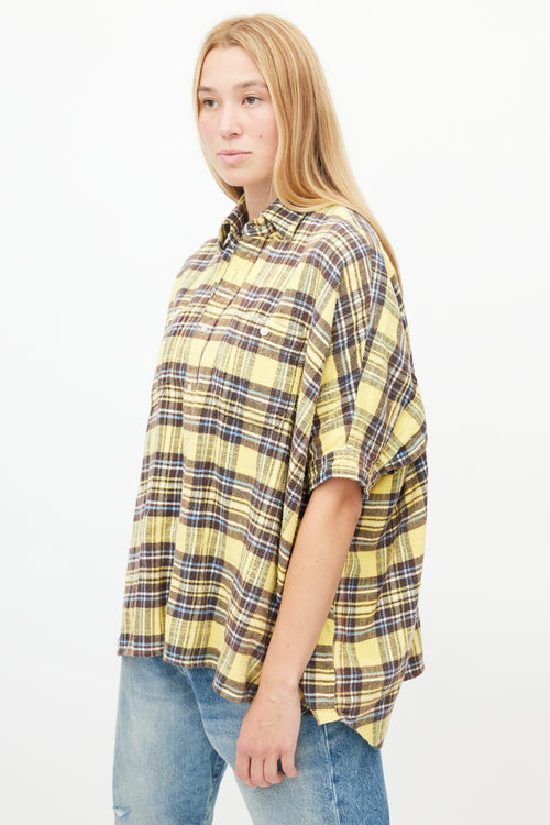 R13 Yellow & Brown Oversized Flannel Button Up