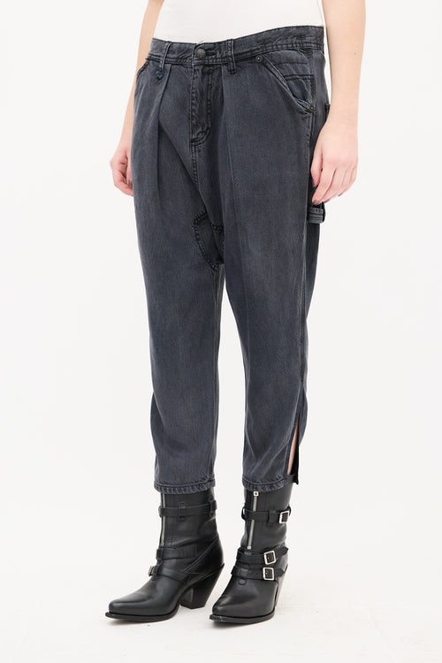 R13 Washed Black Drop Seat Jeans