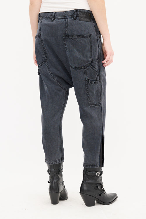 R13 Washed Black Drop Seat Jeans