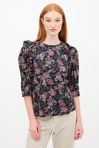 Ba&sh Black & Multi Paisley Ruffle Top