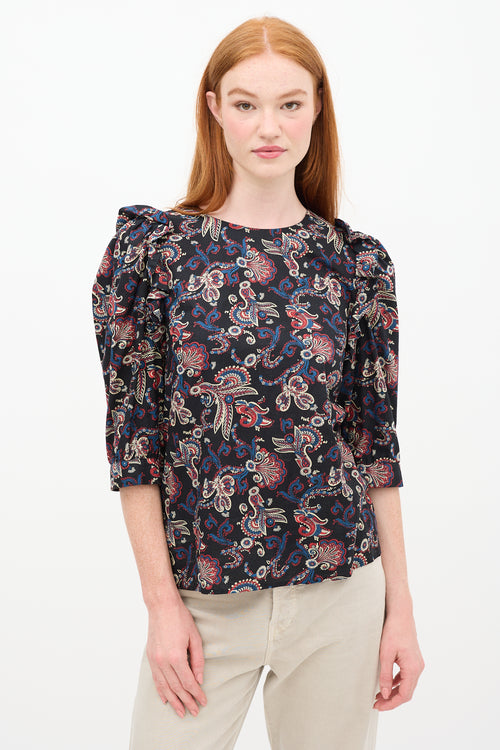 Ba&sh Black & Multi Paisley Ruffle Top