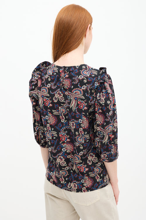 Ba&sh Black & Multi Paisley Ruffle Top