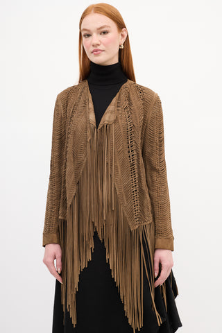 Ralph Lauren Brown Suede Woven Fringe Jacket