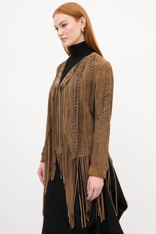 Ralph Lauren Brown Suede Woven Fringe Jacket