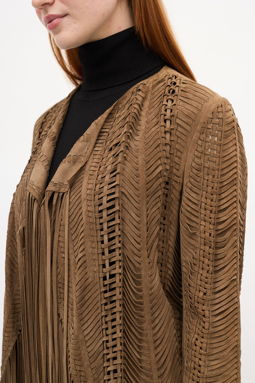 Ralph Lauren Brown Suede Woven Fringe Jacket