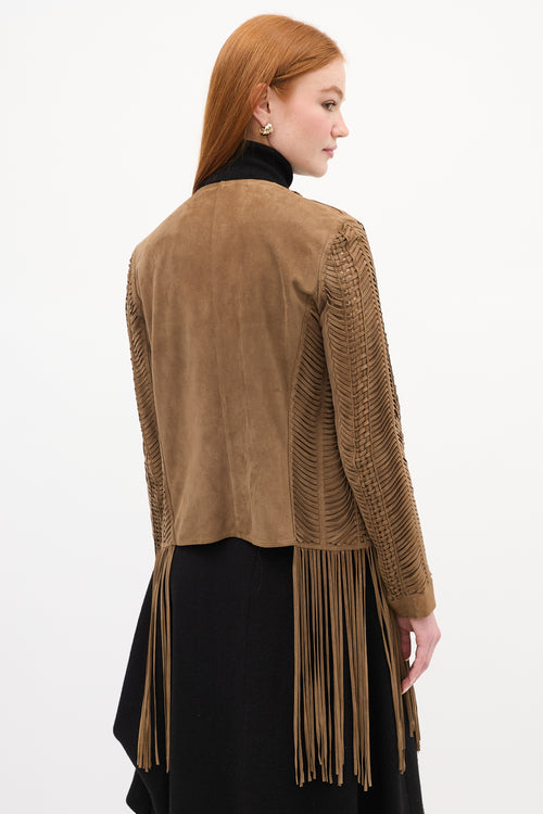 Ralph Lauren Brown Suede Woven Fringe Jacket