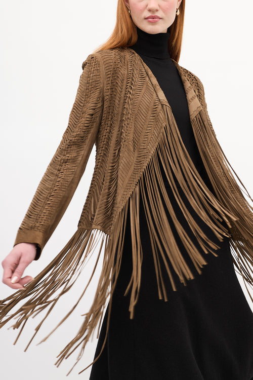 Ralph Lauren Brown Suede Woven Fringe Jacket