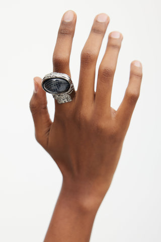 Saint Laurent Silver & Black Gem Ring
