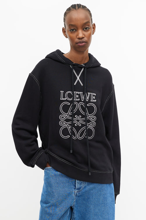 Loewe Black & White Embroidered Logo Hoodie