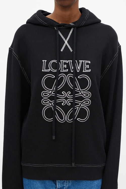 Loewe Black & White Embroidered Logo Hoodie