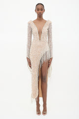 Albina Dyla Tulle Embellished Fringe Dress