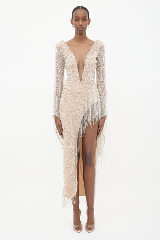Albina Dyla Tulle Embellished Fringe Dress