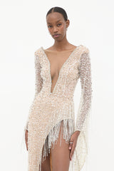 Albina Dyla Tulle Embellished Fringe Dress