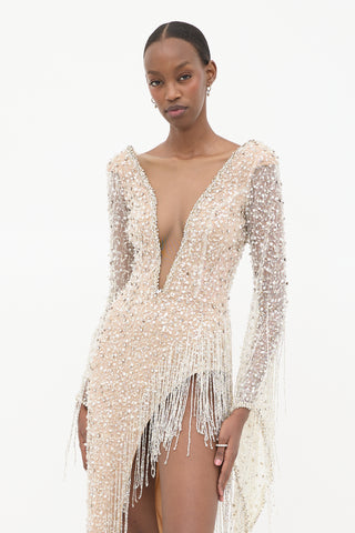 Albina Dyla Tulle Embellished Fringe Dress