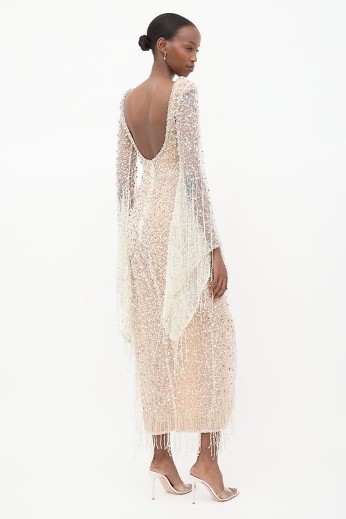Albina Dyla Tulle Embellished Fringe Dress