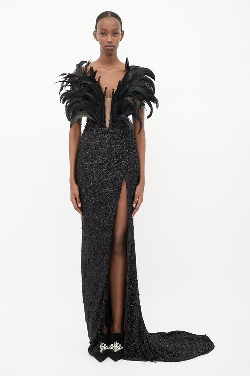 Albina Dyla Sequin & Feather Embellished Dress