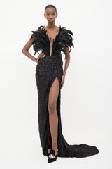 Albina Dyla Sequin & Feather Embellished Dress