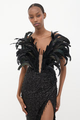 Albina Dyla Sequin & Feather Embellished Dress