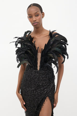 Albina Dyla Sequin & Feather Embellished Dress