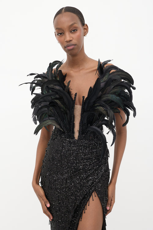 Albina Dyla Sequin & Feather Embellished Dress