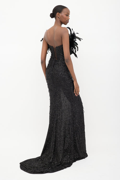 Albina Dyla Sequin & Feather Embellished Dress