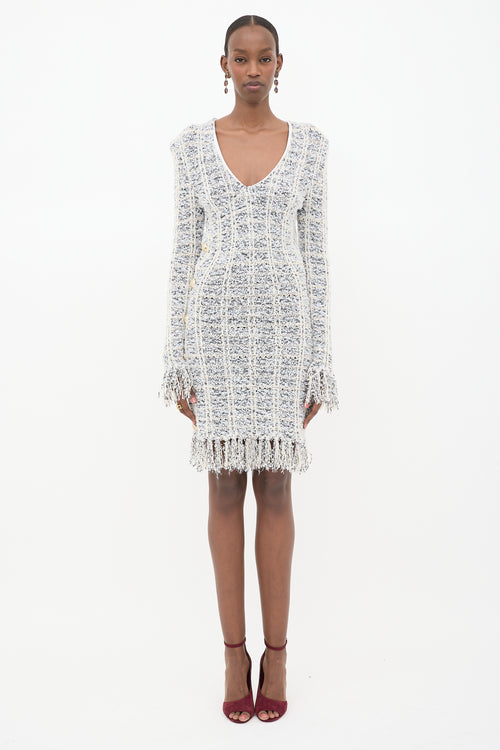 Balmain Tweed Knit Fringe Dress