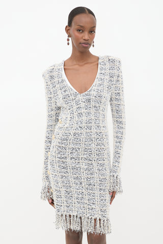 Balmain Tweed Knit Fringe Dress