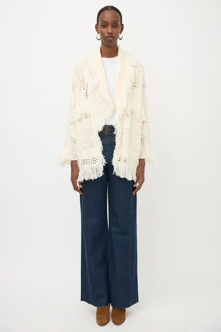 Alanui Wool Open Knit Belted Cardigan