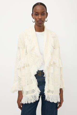 Alanui Wool Open Knit Belted Cardigan