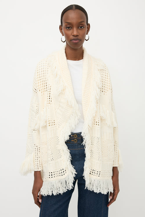 Alanui Wool Open Knit Belted Cardigan