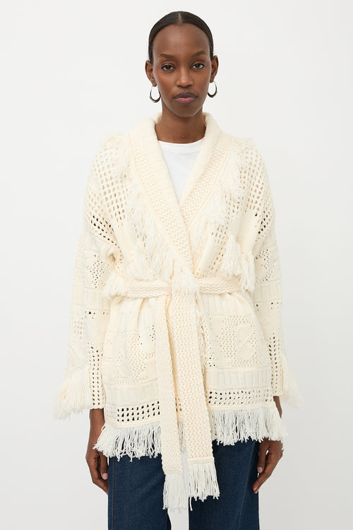 Alanui Wool Open Knit Belted Cardigan
