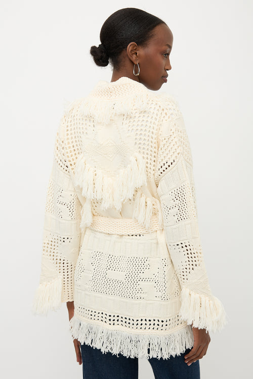Alanui Wool Open Knit Belted Cardigan