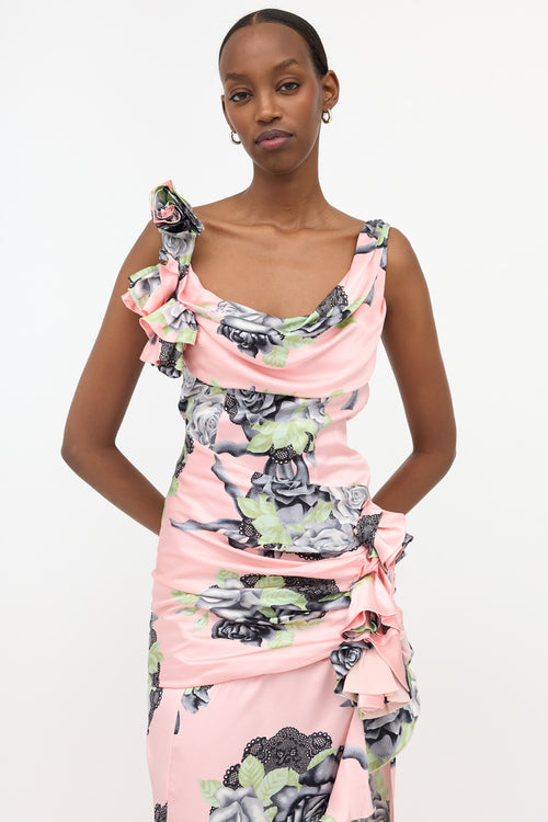 Alessandra Rich Silk Satin Floral Dress