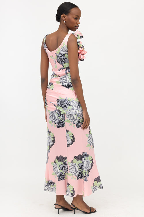 Alessandra Rich Silk Satin Floral Dress
