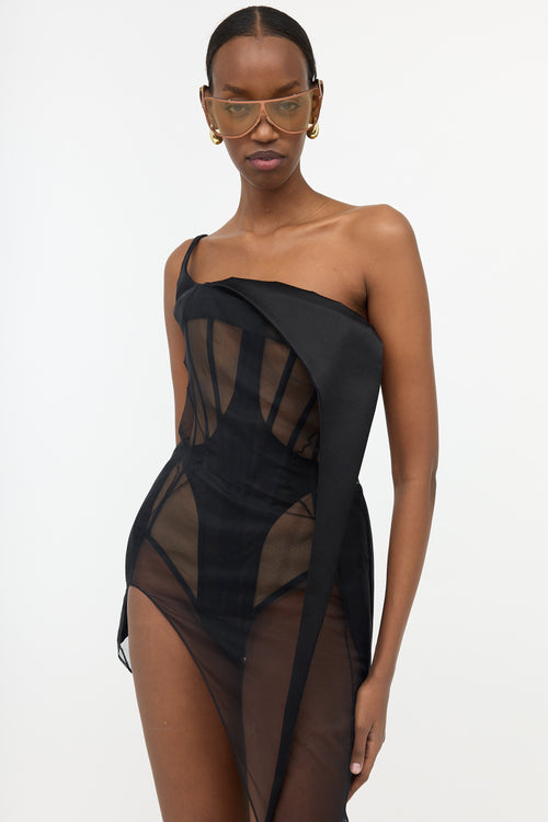 Mugler Asymmetrical Silk Dress