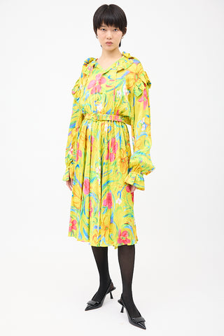 Balenciaga Yellow & Multicolour Floral Crinkled Dress