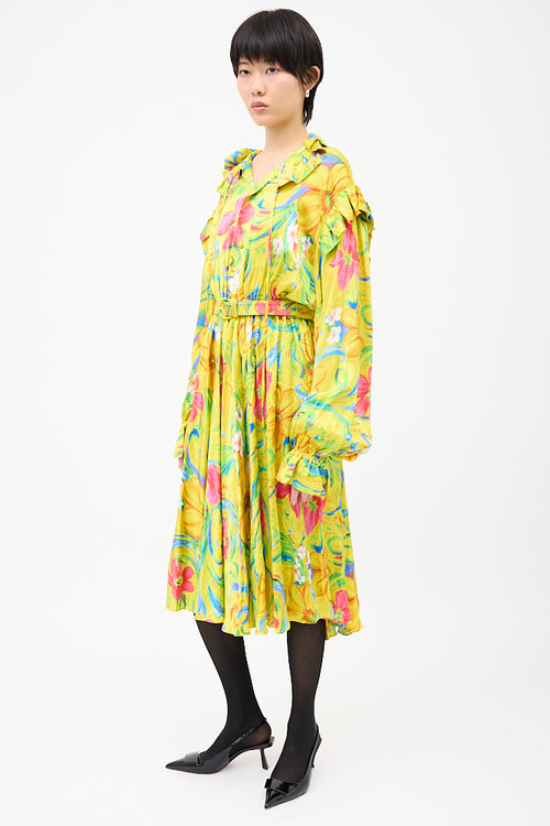 Balenciaga Yellow & Multicolour Floral Crinkled Dress