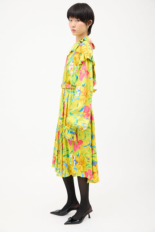 Balenciaga Yellow & Multicolour Floral Crinkled Dress