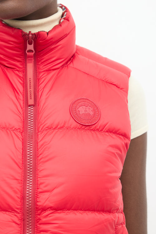 Red Nylon Printed Reversible Down Puffer Vest